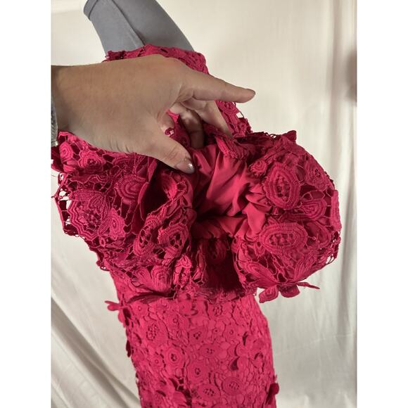 Zac Posen $395 Pink Floral Short Puff-Sleeve Lace Mini Dress 8 Fairy Romantic - Picture 5 of 10